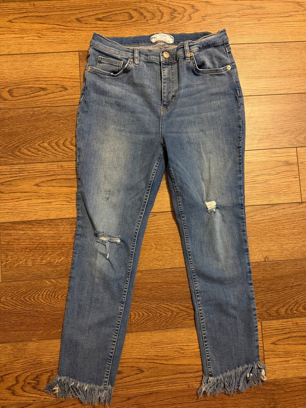 Free People Great Heights blue Cropped Skinny Jeans with Frayed Raw Edge Hem